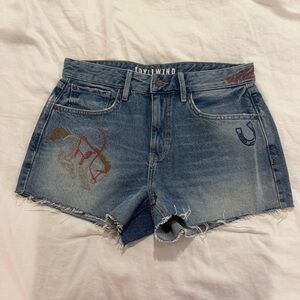 Embroidered Western Denim Cut-Off High Rise Shorts Cowboy Patriotic Wild West